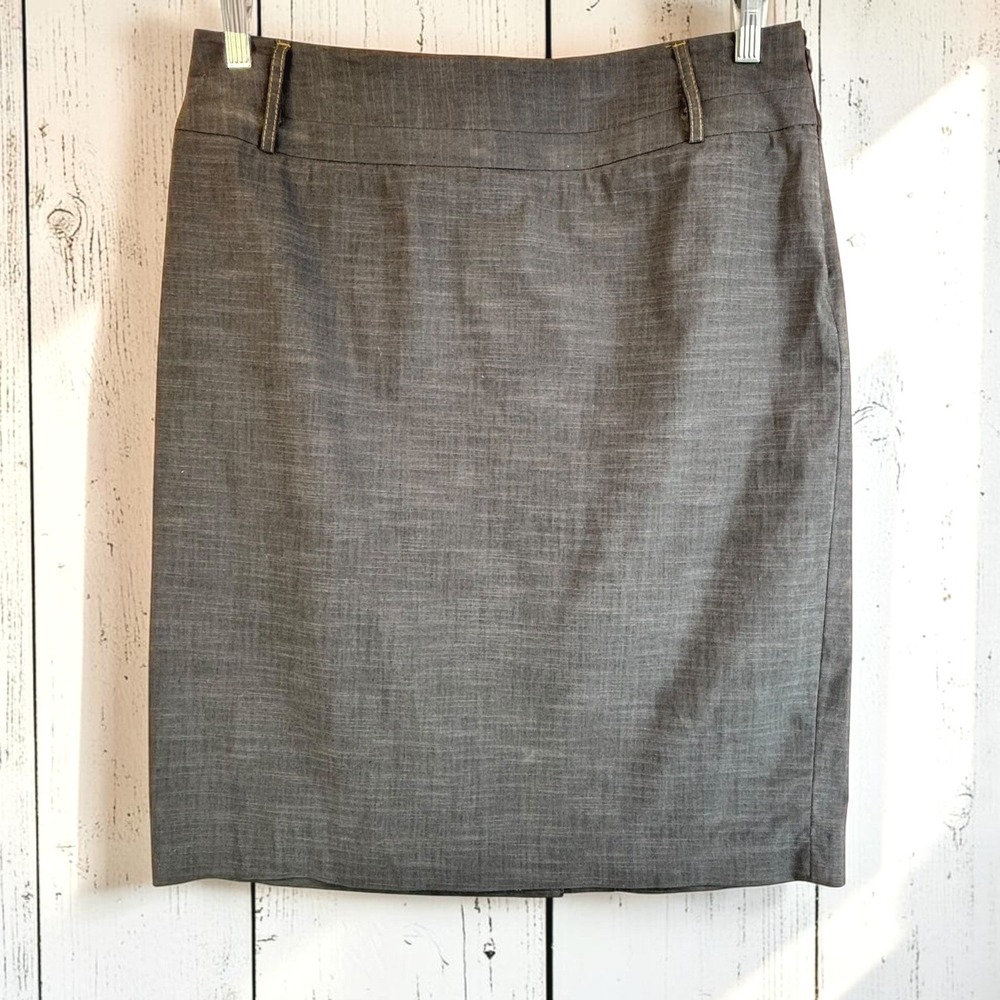 Pencil Skirt Rafaella 14 Grey Cotton Poly Stretch Crosshatch Zip Minimalist